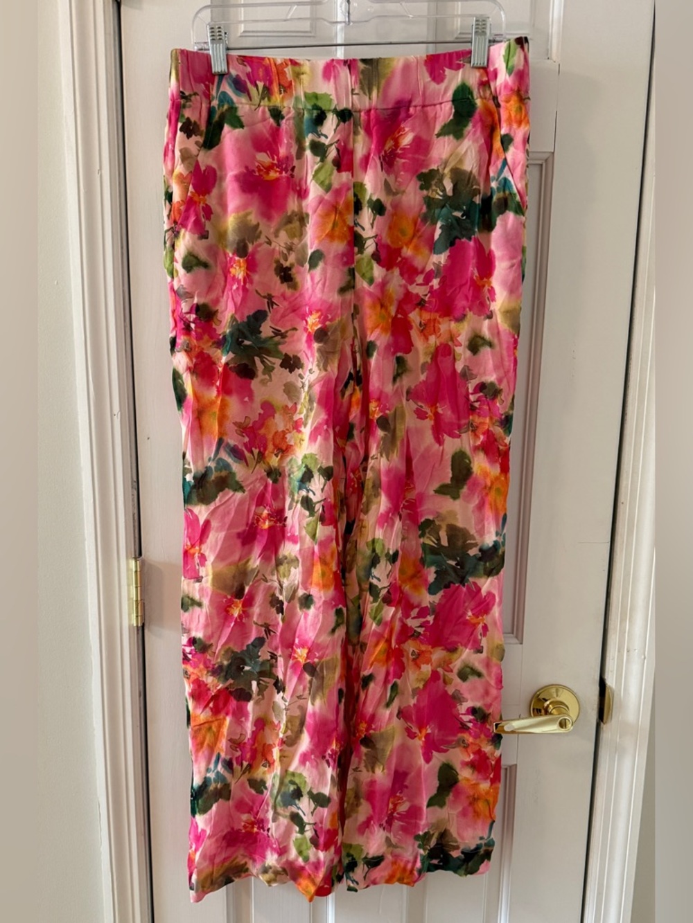 J. CREW Women’s Pink Watercolor Floral Chiffon Full Length Wide Leg Astrid Pants